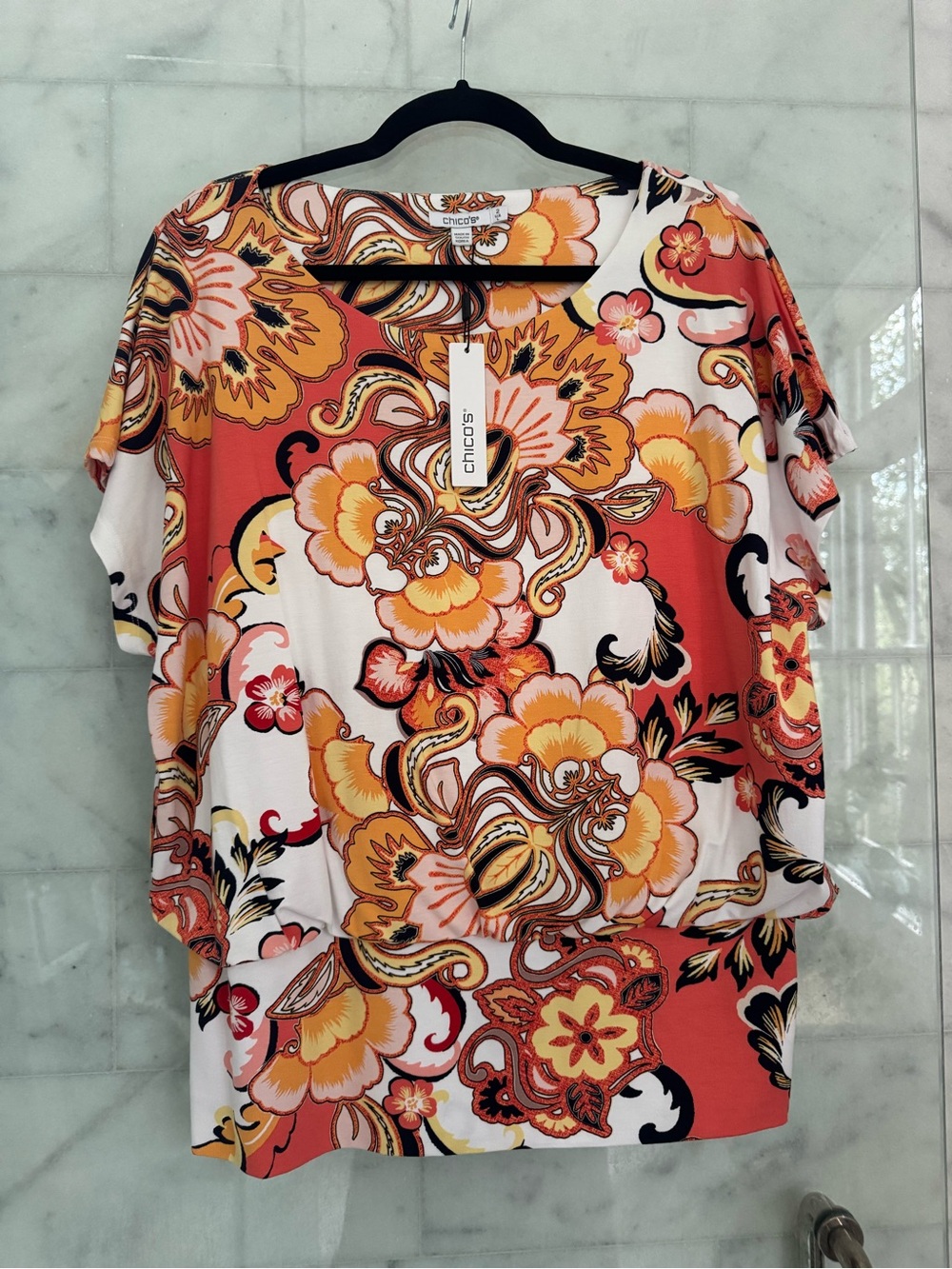 Chico’s Floral Tunic Blouse — Size 2, NWT